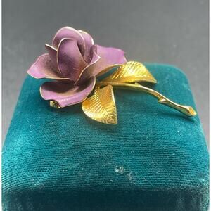 Cerrito Matte Purple Rose Pin Gold Plated The Symbol Of Love Brooch Signed 2xs